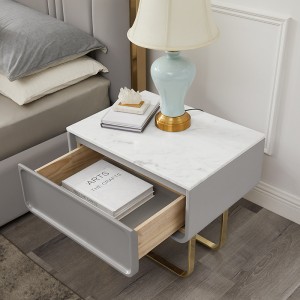 Fransk guld rustfrit stål bennatbord luksusnaturlig marmorbedning bord skab