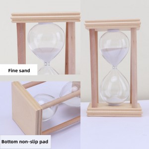 Hjemtime glas sand timer på stand, ca. 30 minutter, træfarve