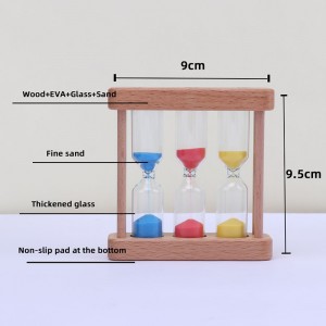 Fabrik kan tilpasses 3 i 1 timeglas træglas sandtimer til køkken madlavning europæisk kreativt træ metal roterende timeglas timer