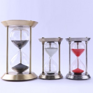 Engros brugerdefineret logo 30 minutters indretning messing antik geometrisk metal hjem sand timer timeglas