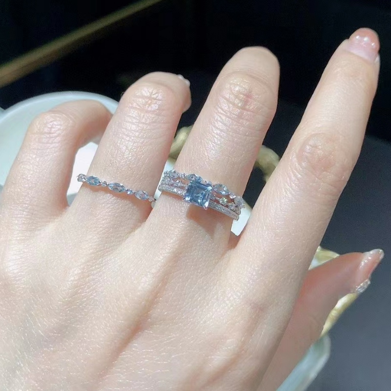 Aquamarine dobbelt design ædelsten ring til pige