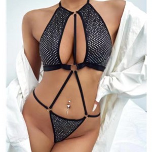 Sexede thong -trusser Teddy med Sequine Shining Fabric til sexede bustier