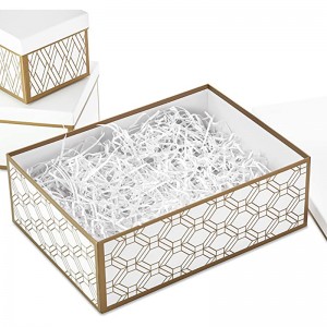 Hallmark indlejrede gaveæske med låg og fyld (sæt med 3, hvidt og guld, forskellige størrelser) til bryllupper, brudebrusere, brudepiger, jul, Hanukkah, fødselsdage, Valentine \\\\\\\\\\\\ \'s dag