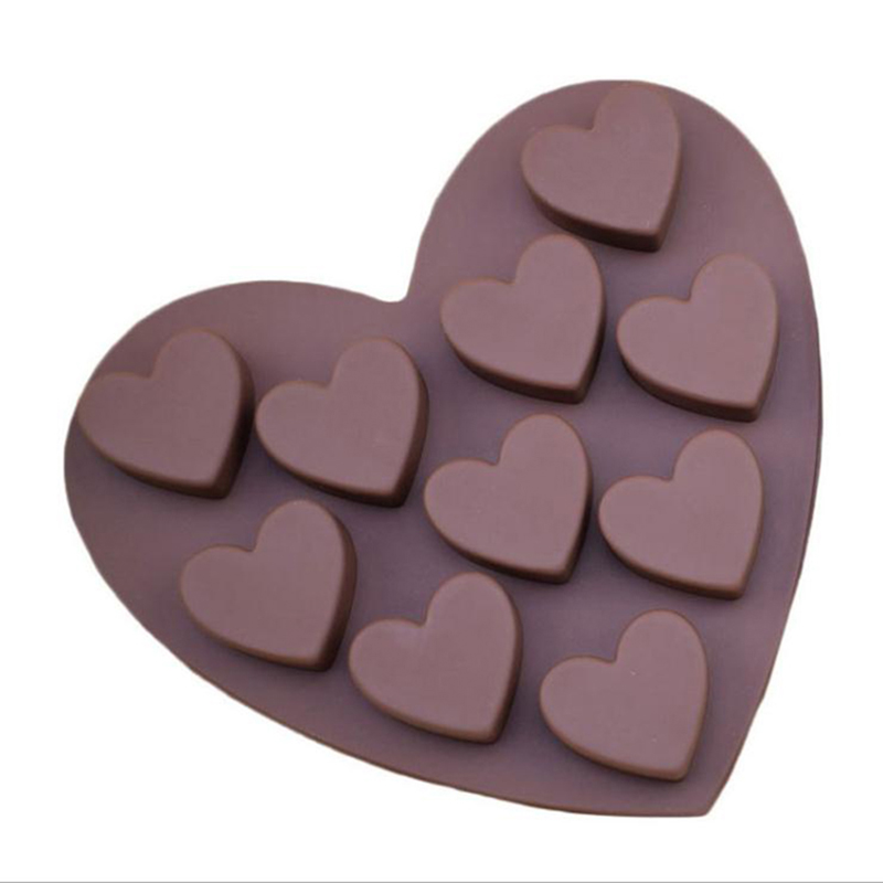 10 hulrum hjerteform silikoneform til bagning af chokolade sæbe fondant budding gelé slik cookie is terning lille kage gelatine