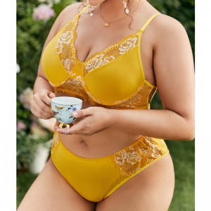 Komfortable kvinder undertøj sexet kontrast blonder trim lingeri sæt