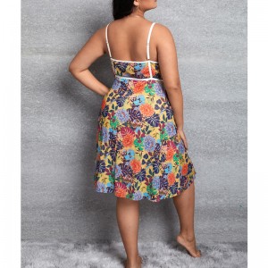 Tropisk print cami kjole med hvid bandage detaljer