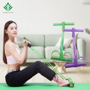 Elastisk sit up Pull Rope Abdominal træner, 4-rør Elastisk sidde op Pull Rope med fodpedal Fitness Stretching Slimming Training Yoga Equipment
