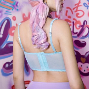 Blonder trim korset top blonder indsats bustier med bue detaljer