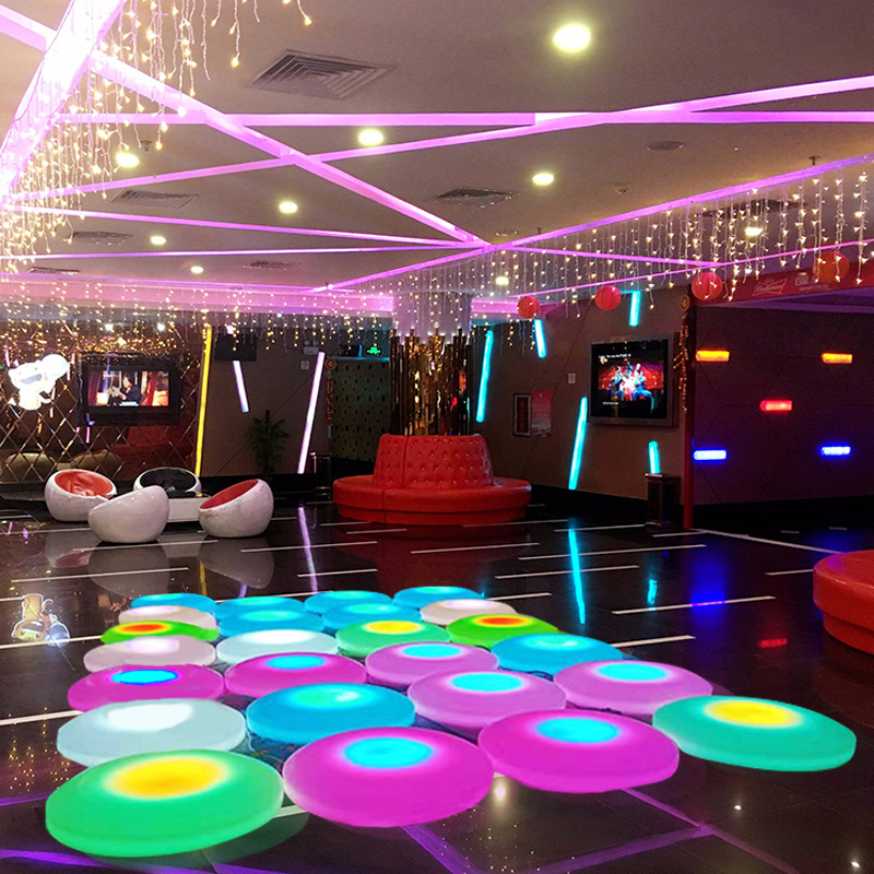 Bærbar runde LED -dansegulvfliser udendørs/indoor, berøringskontrol Interaktiv lys op Disco Dance Floor Fliser, hvid plastoverfladesensorisk og specialundervisningslegetøj til børn