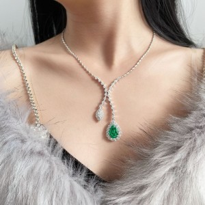 Ny S925 sølv 10ct PA blå drop-formet havfrue halskæde høj kulstof diamant til piger