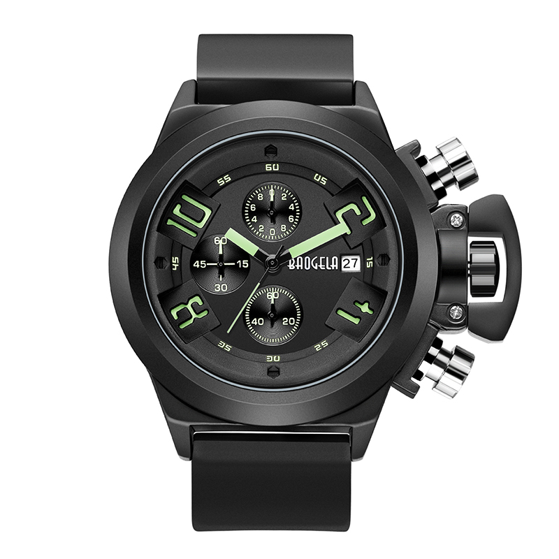 Baogela Chronograph Watch Top Brand Luxury Luminous Silicone Quartz håndled Watches Military Sports Wristwatch for Man 1606 Green