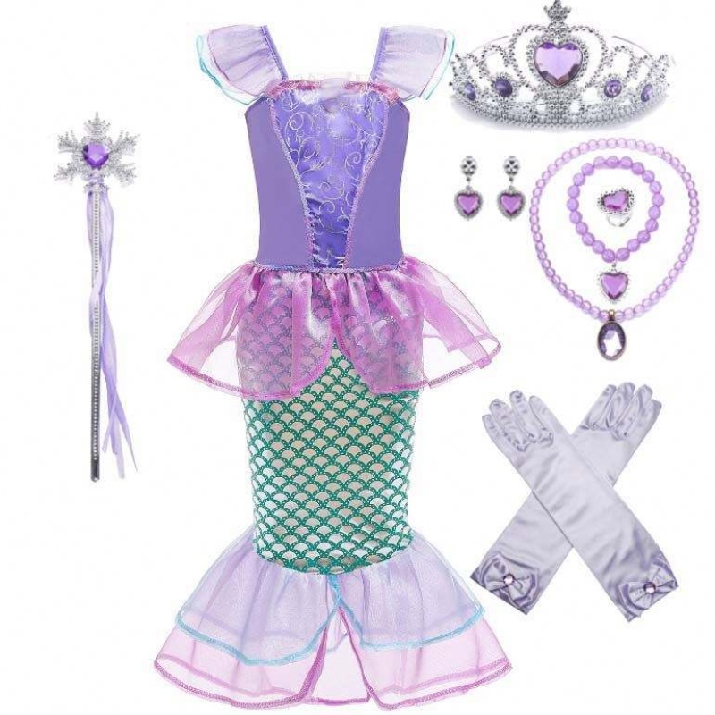Dress Up Party Little Girls Mermaid Princess Mermaid Costume Girl With Gloves Crown Wand 3-10 år DGHC-028
