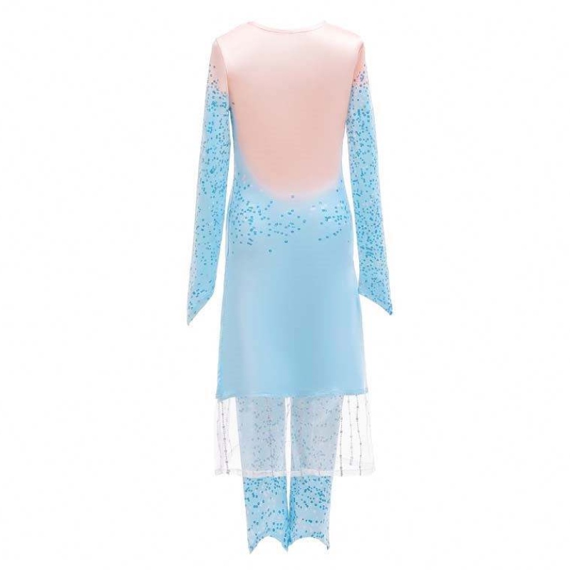 Prinsesse Fancy Little Girls Long Dress Pants 2pcs Elsa Dress Cosplay med tilbehør HCGD-021