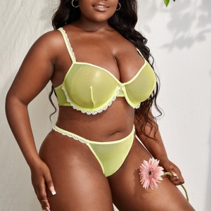 Kontrast mini blonder trim underwire mesh lingerie sæt