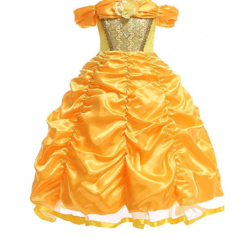 Baigenye design Kids kostume piger kjolenavne med billeder prinsesse belle lang kjole puffet gul kjole smr023