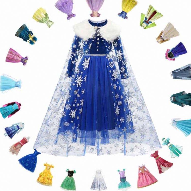 Prinsesse Elsa Winter Dress Girls Langærmet Frozen2 Halloween kostume børn Rapunzel Tiana Mulan Cosplay