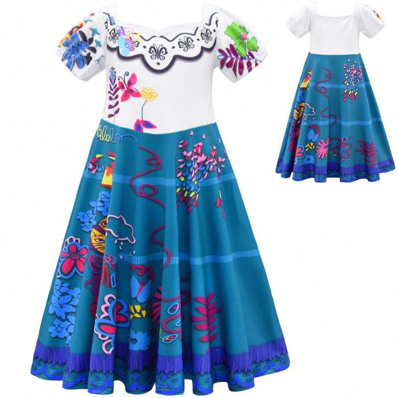 Encanto cosplay kostume pige kjole til karneval halloween prinsesse fest tøj blomster flæser lang kjole pige mirabel kjole