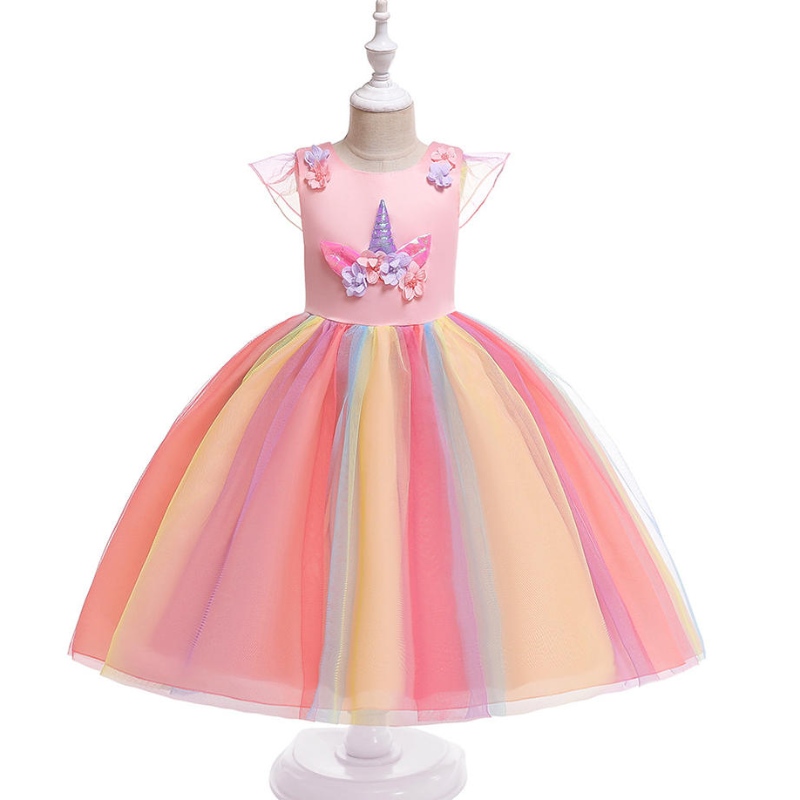 Varmt salg smukke prinsesse børn tøj bære fødselsdagsfest enhjørning horn sequin tutu pige kjole til små piger