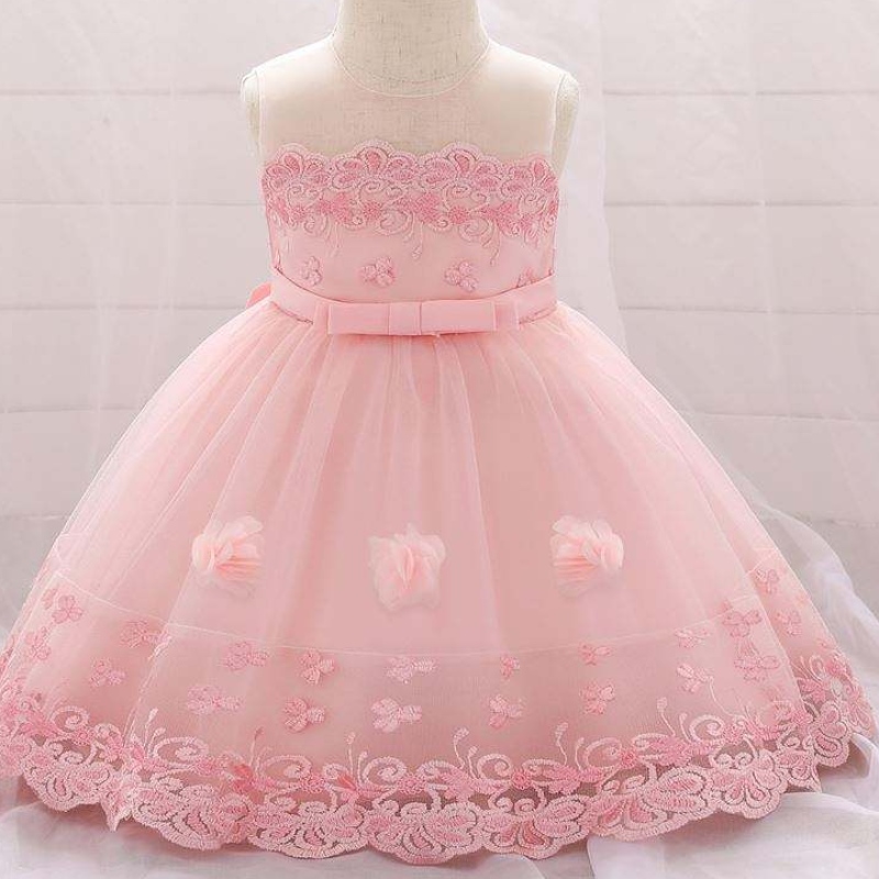 Baige ærmeløsnyfødt baby pige fødselsdag ball kjole blomster pige fest kjole l1922xz