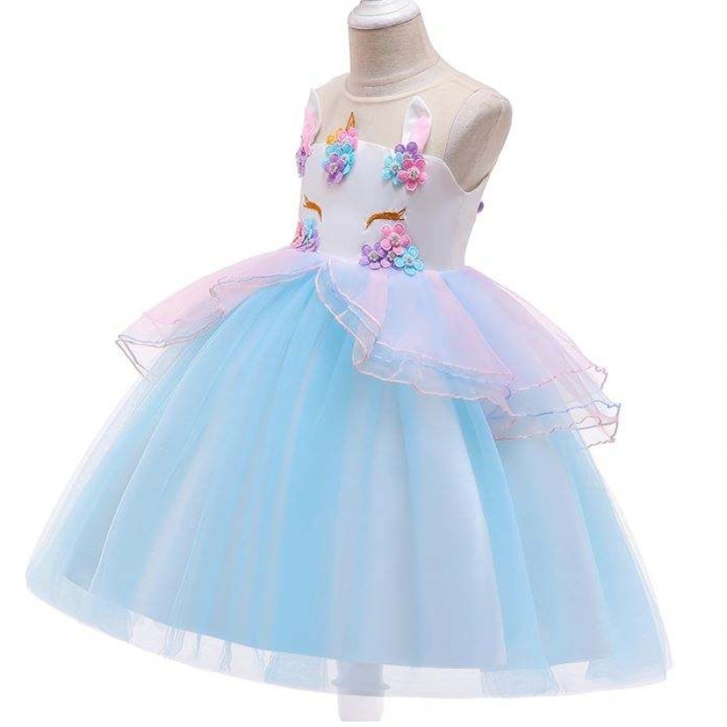 Ny Unicorn Evening Dress Kids Tøj Baby Party Mesh Fancy kjoler til pige kjole DJS006