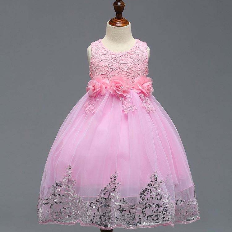 Seneste Baby Frock Design Boutique Kids Beklædning Blonder Sequin Girl Party Dress L7791