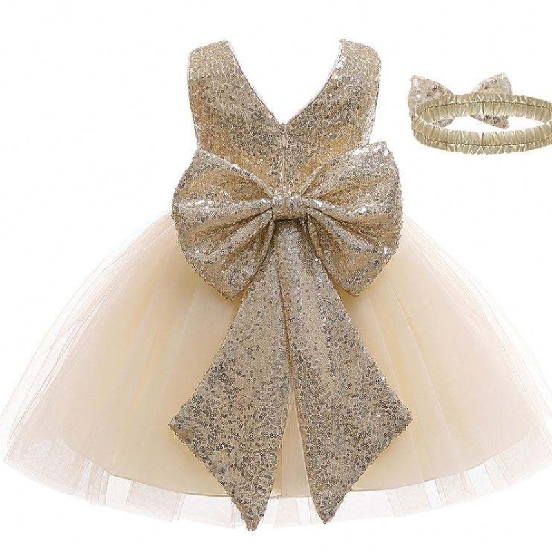 Baby Frock Sequined Bow Design Girl Fashion Gown Wedding Birthday Party Kids Girl kjoler