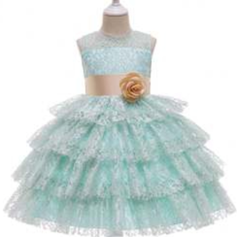 Baigenye børns prinsesse kjole blonder lagdelt ærmeløs blomsterpige brudekjoler 3 - 49 stykker