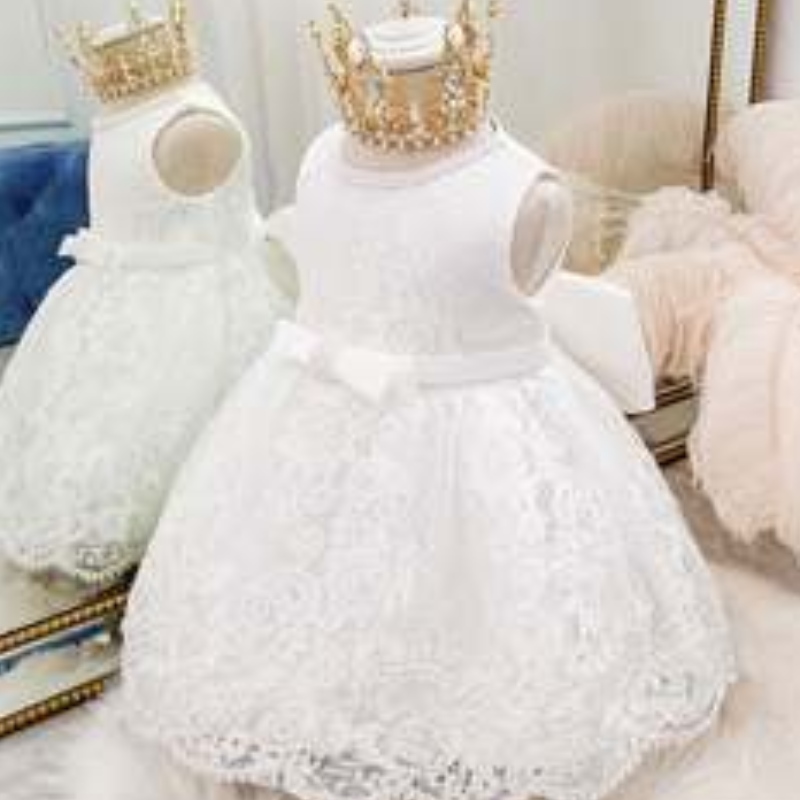 Hvid dåb prinsesse kjole blonder børn tøj fest kostume