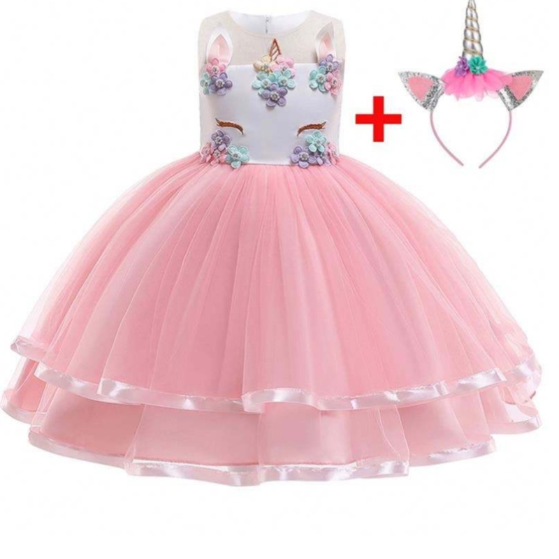 2021 NY FLOWER Unicorn Party Dress 5 Farve tilgængelige børnepiger Party kjole DJS002