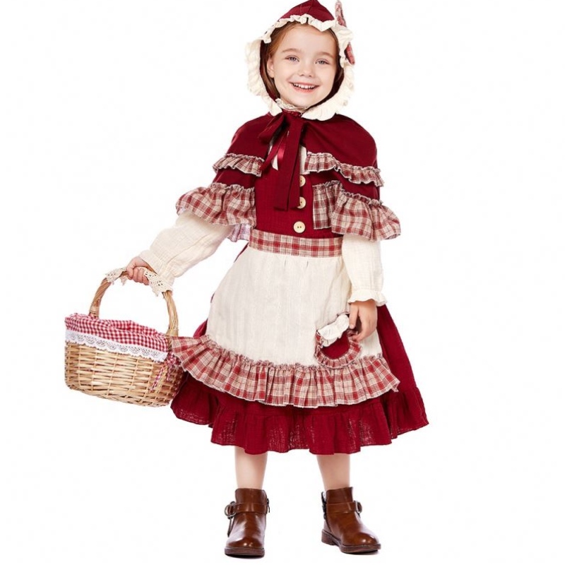 Hot Children \\ 's sceneshow Lolita Soft Girl Style Blonder kjole med kappe Little Red Riding Hood kostumer
