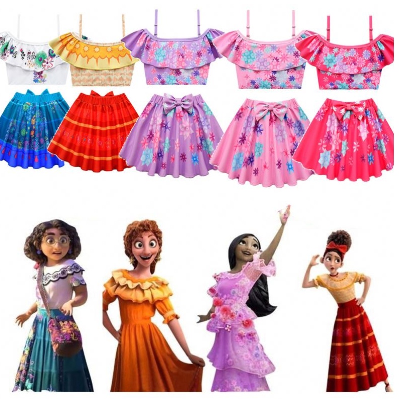 2022 Nyt design kostume badedragt to pc'er sæt til børnepiger encanto prinsesse kjole badedragt encanto mirabel badetøj
