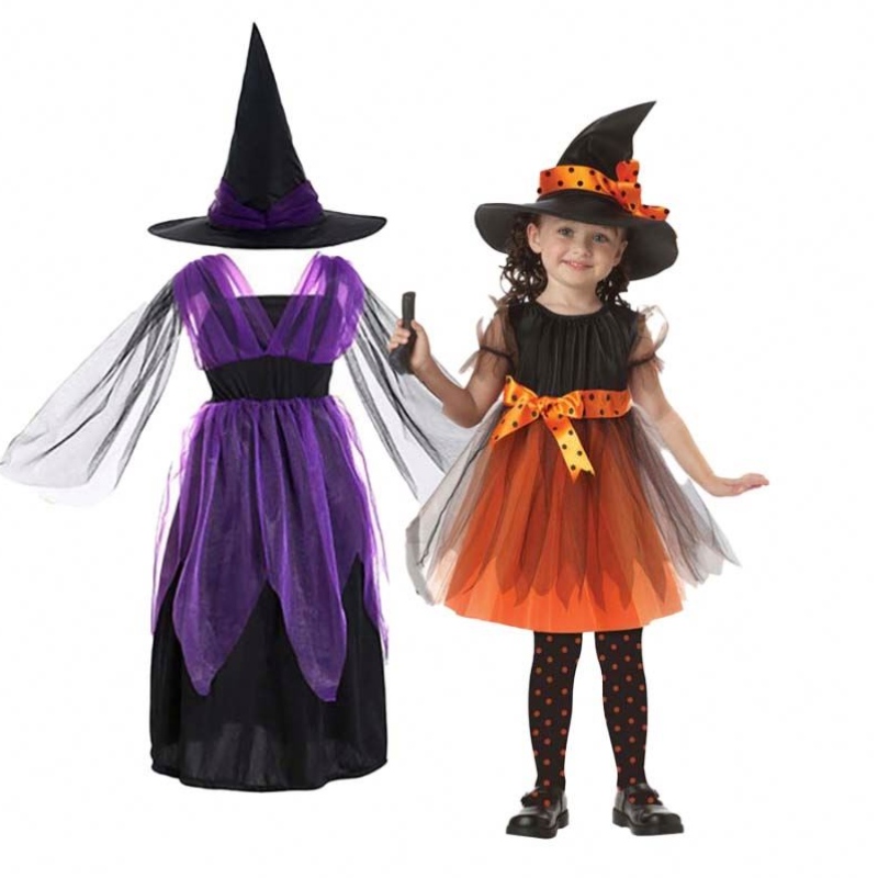 Halloween Party Costume Girl 2-15 år Bat Purple Wicked Witch Fancy Dress HCVM-005
