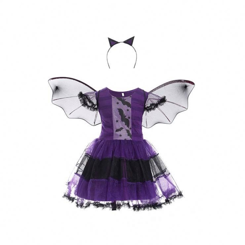 Halloween Party Costume Girl 2-15 år Bat Purple Wicked Witch Fancy Dress HCVM-005