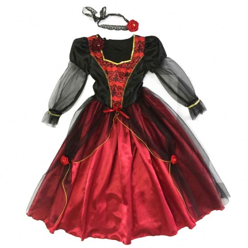 2022 Kvalitet Halloween Costume Kids Vampire Girl Cosplay Costume til 10-12y HCVM-001