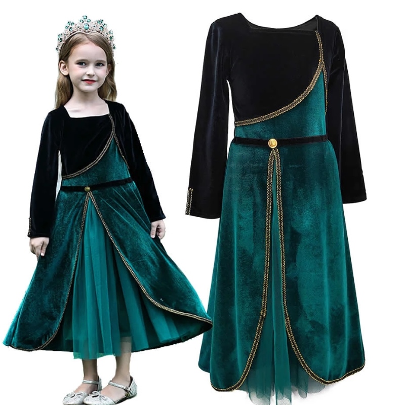 Elegant Anna kjole til piger Langærmet Velvet Kids Halloween Party Costumes Princess fancy cosplay tøj