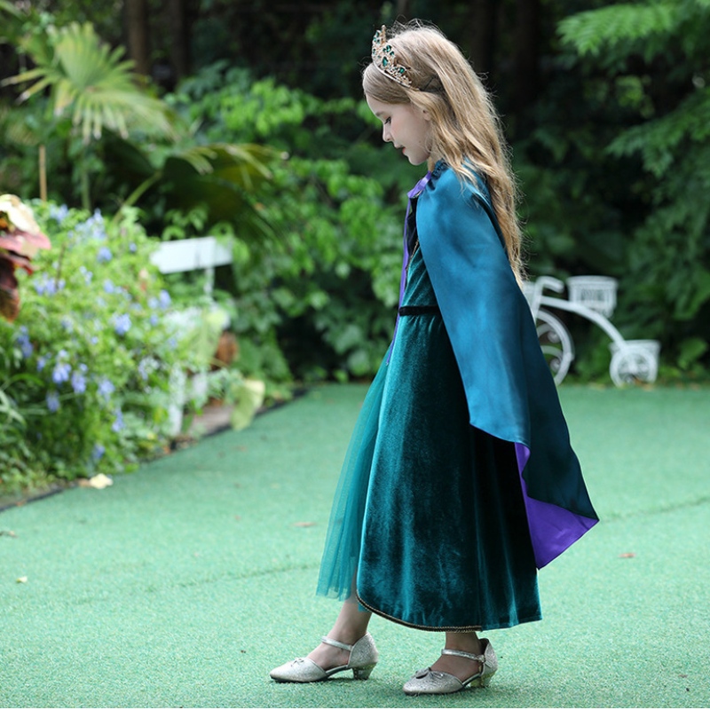 Elegant Anna kjole til piger Langærmet Velvet Kids Halloween Party Costumes Princess fancy cosplay tøj