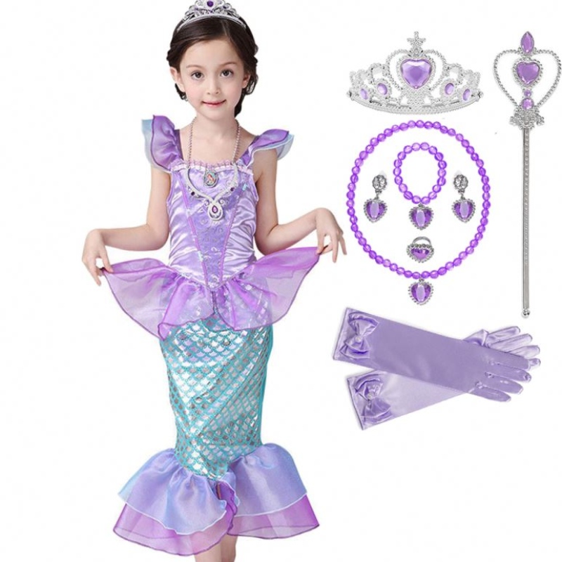 Pige prinsesse lille havfrue kjole børn cosplay fancy kostume børn karneval fødselsdag fest tøj sommer kjole