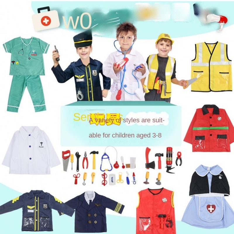 Børnelægeuniform cosplay barn/firefighter/pilot ingeniør/cook/nurse cosplay kostume