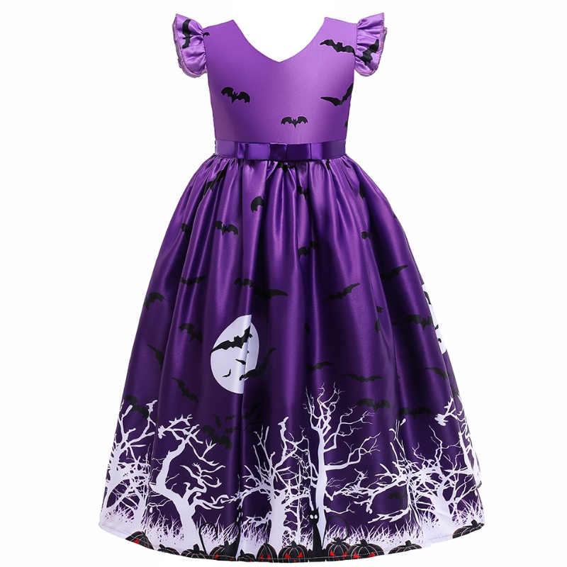 Børn Girls Casual Dress Bat Printed Halloween Costume Fancy Dress Outfits