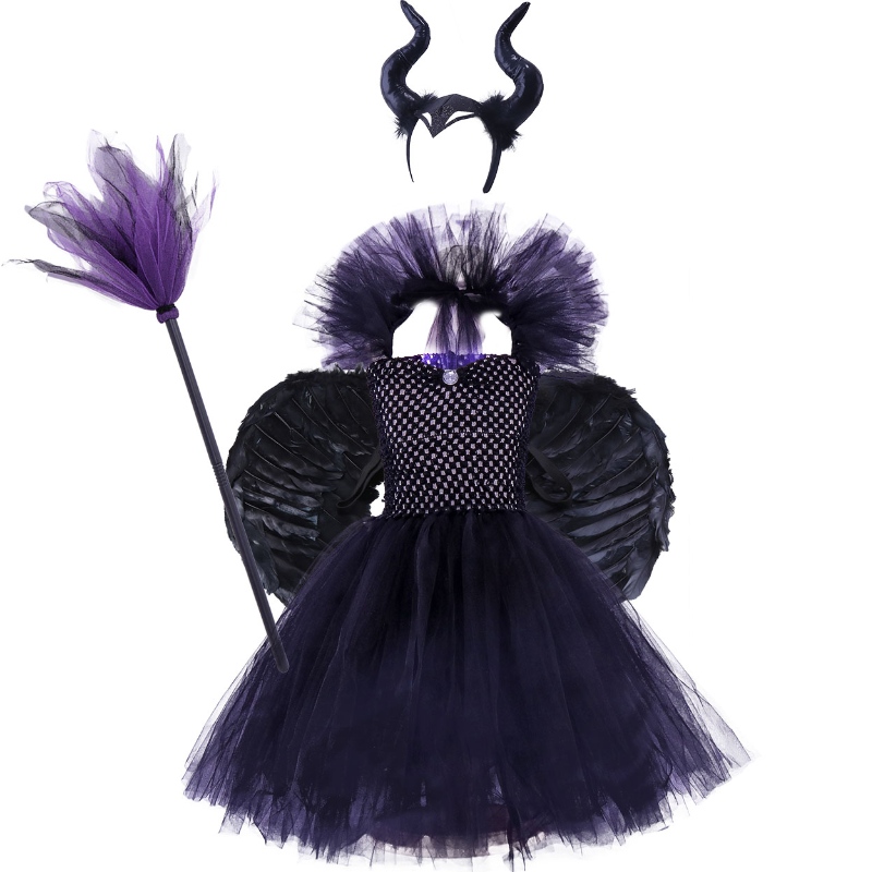V-hals Wrap Chest Black Wizard Dress Halloween Witch Costume til piger