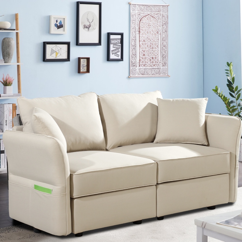 Imiteret læder sektion Loveseat stue sofa sæt med opbevaringspose