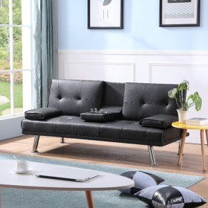 Faux læder sektionssofa stue sofa sæt med cupholder foldningssofa