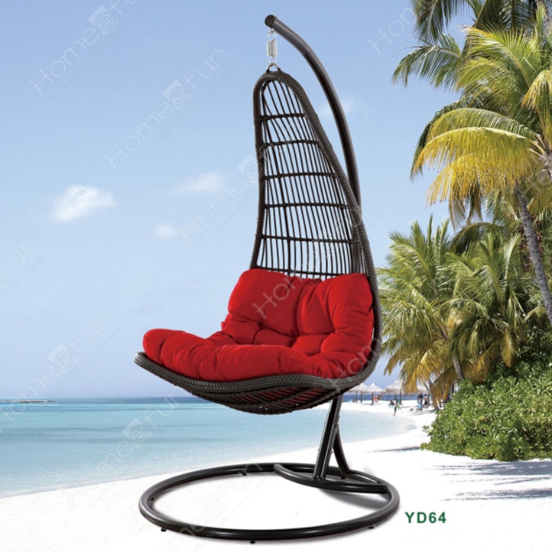 2022 Factory engros høj kvalitet terrasse swing udendørs møbler æg stol fritid wicker rattan stol med pude og stang