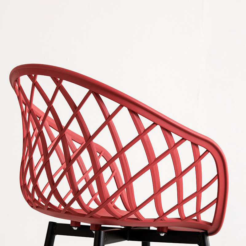 Moderne udendørs møbler PP Plastic Metallic Frame Chaises Plastique Armchair Red Garden Stole