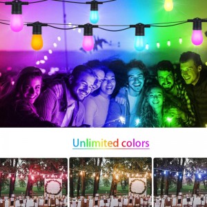 Smart Color String Lights, 48ft Smart Patio Lights RGBW LED String Lights, App&WiFi Control, Arbejder med Alexa, farveændrende strenglamper med dæmpbare 15 LED -pærer, IP65 Vandtæt