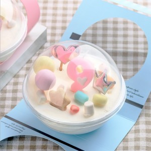 Hot Sale Mousse Cake Ball Packaging Box, engrosrunde kager pakning container med papir ærme til mousse kage