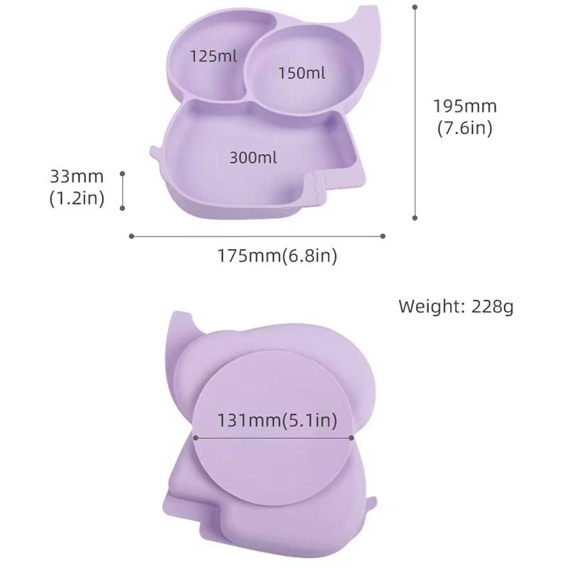 Sugplader til babyer silikone elefantplade komplementær mad sæt til spædbørn elefant BPA gratis baby middag skål silikone brugerdefineret farve acceptabel middag delt plade til børn