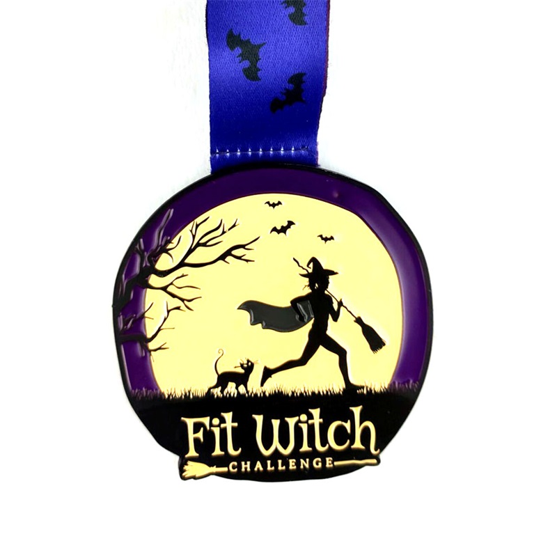 Tilpassede metal 3D -medaljer til sportsbegivenheder med bånd pendel lysende metalsportmedaljer Halloween Shine i den mørke medalje