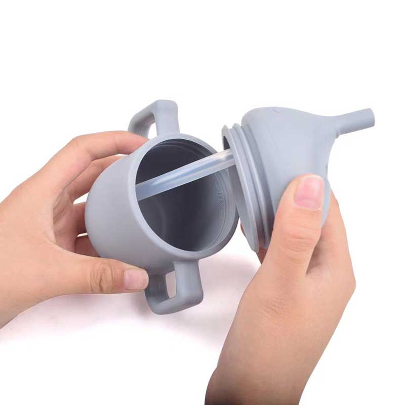 Mad silikone baby halm kopper børn småbørn drikker BPA gratis silikone snack cup småbørn sippy kop med håndtag indehaver