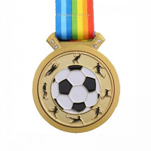 Gag Design Metal 3D Logo Fodboldfodbold Race Sports Gold Award Medals Factory Custom Medal med bånd